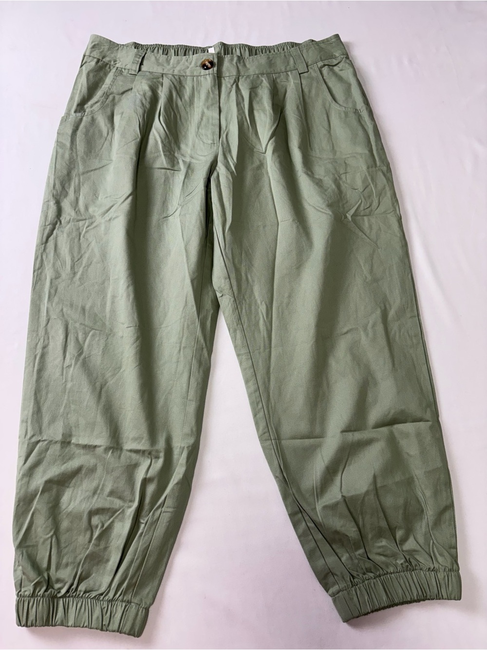 HALARA Light Sage Green Elastic-Cuff Casual Pants